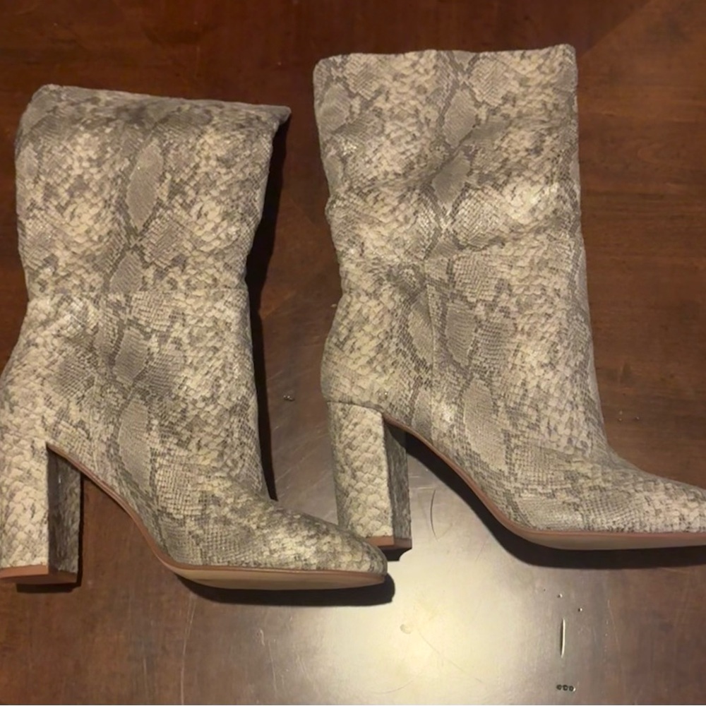 Chinese Laundry Gray Snakeskin Heeled Boots
